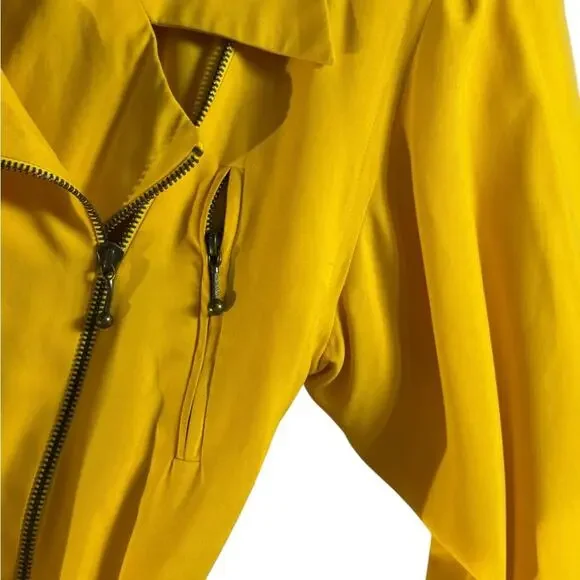 Vintage 80s Yellow Silk Moto Jacket Bold Shoulders Structured Hong Kong Made - Picture 11 of 15